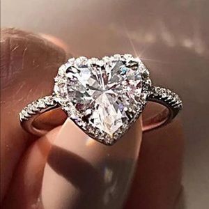 silver heart rhinestone alloy ring